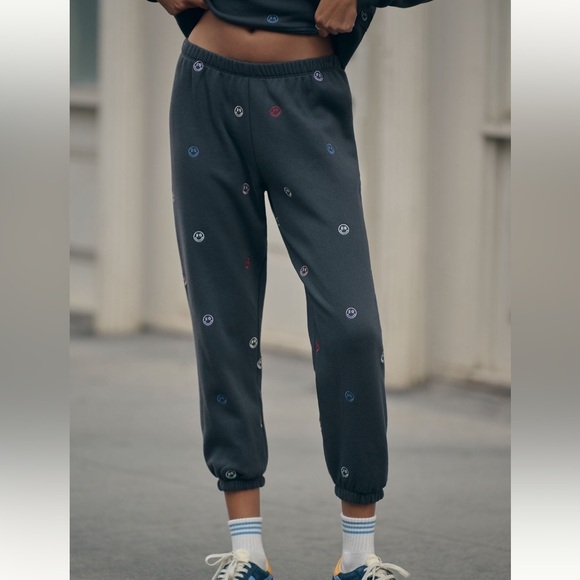 NWT new medium Anthropologie spiritual gangster Luna sweatpants smiley faces - Picture 1 of 16